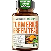 Turmeric Curcumin Supplement with Green Tea Extract (ECGC) & Vitamin C for Joint Health, Energy & Inflammation Balance - Organic Tumeric Curcumin with Black Pepper - Gluten-Free, Non-GMO - 60 Capsules
