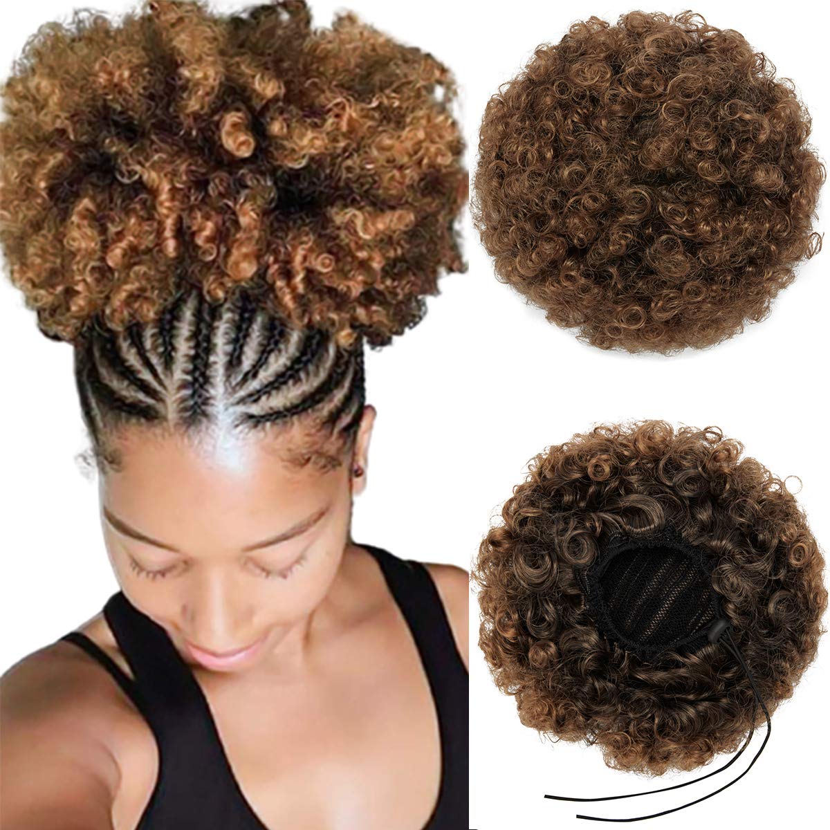 Afro Puff Drawstring Ponytail for Black Women Kinky Curly Afro Bun Extensions Chignon Updo Hairpiece Bun Ponytail Extensions Medium Size
