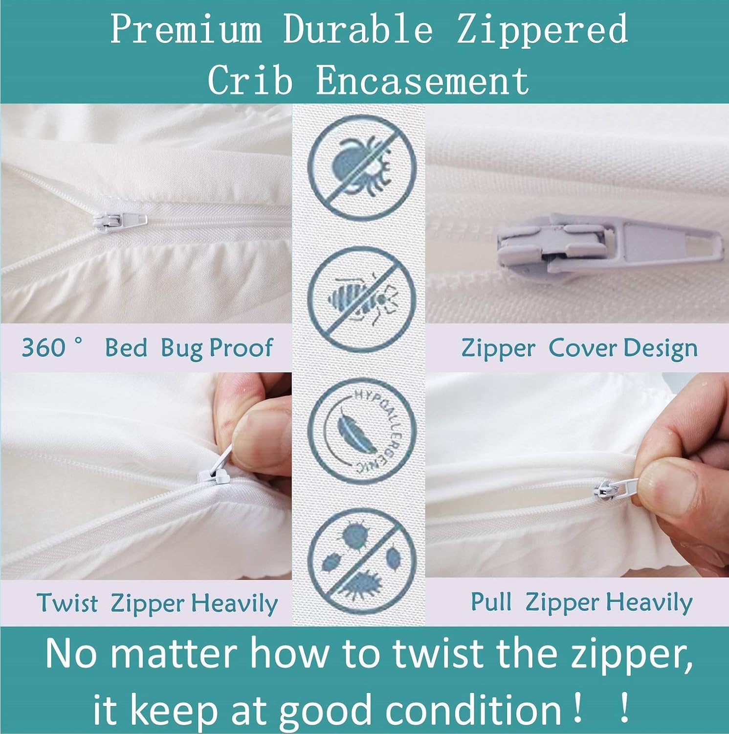 Zippered Crib Mattress Encasement | 100% Waterproof Crib Mattress Protector | Size 53X28in | Six Sides Dust Mite, Bed Bug Proof | Breathable Fully Encased Crib Mattress Cover for Toddler: Kitchen & Dining