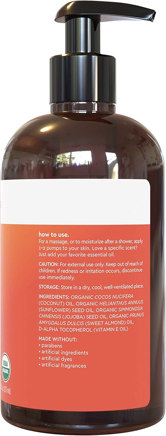 Certified Organic Massage Oil, Unscented, Perfect for Couples Massage and Stiff Muscle Relief, Works Great as a Sensual Body Oil (8 fl. oz.): Health & Personal Care