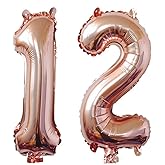 40inch Rose Gold Foil 12 Helium Jumbo Digital Number Balloons, 12th Birthday Decoration for Girls or Boys,12 Birthday Party Supplies