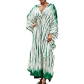 Yanziliu Kaftan Dresses Plus Size V-Neck Women's Swimwear Cover Ups Tie Dye Batwing Sleeves Mumu Caftan Dress