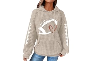 Betadog Game Day Hooded Sweatshirt Women Long Sleeve Funny Football Graphic Shirt Waffle Knit Vintage Pullover Hoodies