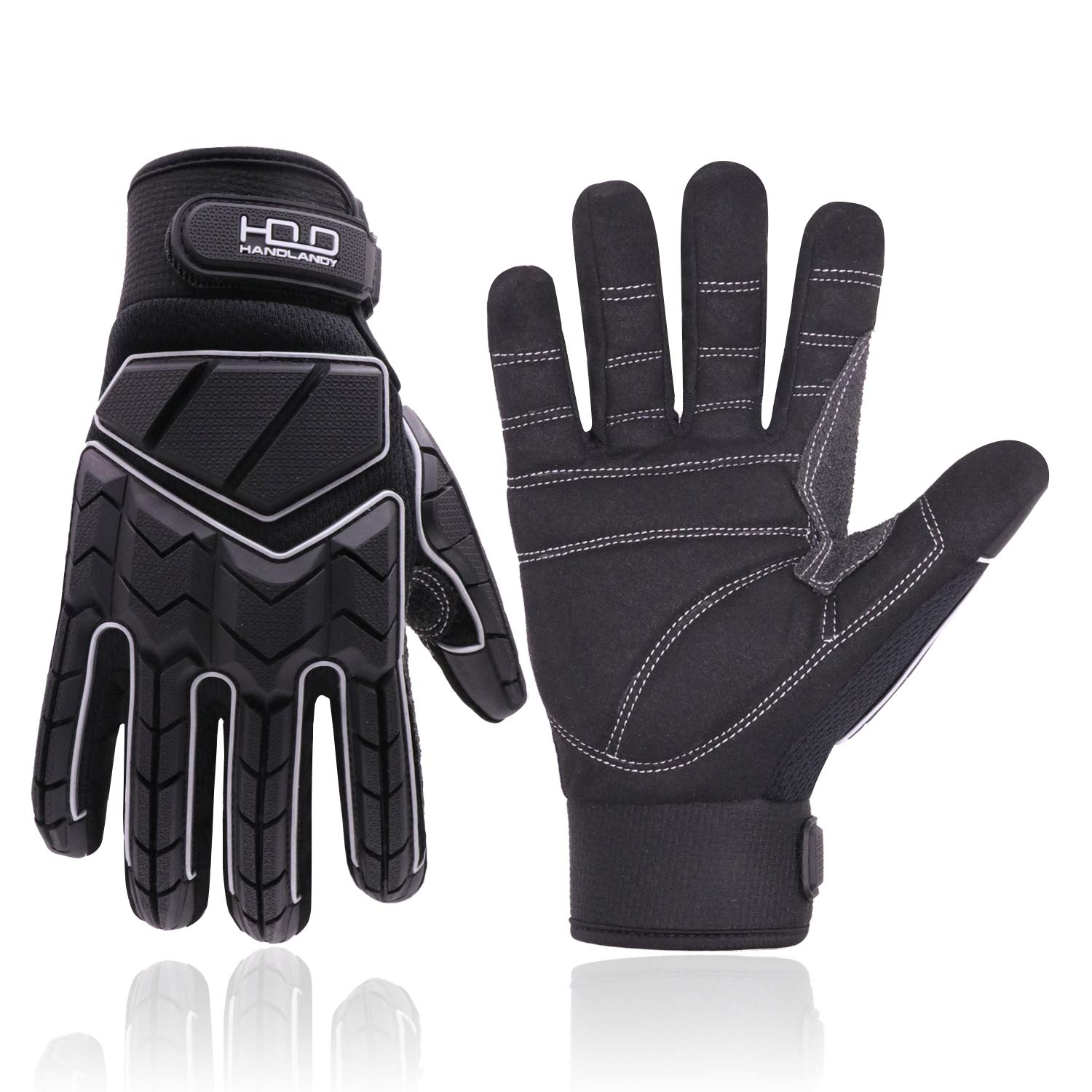 HANDLANDY Anti Vibration Gloves, SBR Padding, TPR Protector Impact Gloves, Men Mechanic Work Gloves (Large, Black)