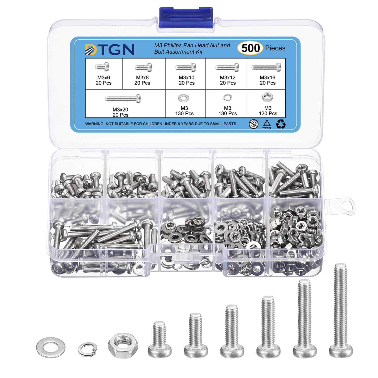 DTGN 500Pcs M3 Phillips Pan Head Machine Screw Kit, Stainless Steel, Furniture, Precision Machinery, Electronics, Household Appliances, Locks, Lamps, Lights