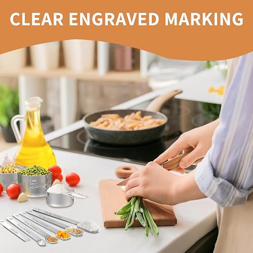 Measuring Cups Stainless Steel And Spoons Set - Heavy Duty Baking Set
