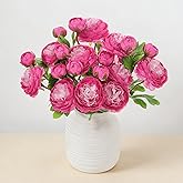 Wenhuidr 10Pcs 20Heads Peonies Artificial Flowers, Realistic Artificial Silk Ranunculus Flowers with Bendable Stems for Floral Bouquets Centerpieces Home Table Wedding Party Decor (Purple Red)