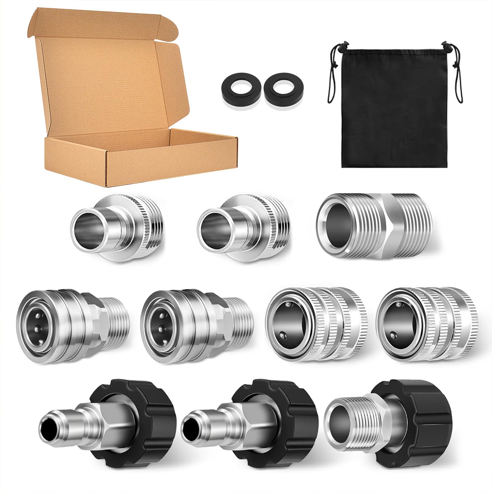 Photo 1 of 10 PCS pressure washer quick connect kit (with Storage Bag), Quick Connect Hose Fittings, M22-14mm Swivel to 3/8" Quick-Connect?3/4" to Quick Release?Pressure Washer Accessories