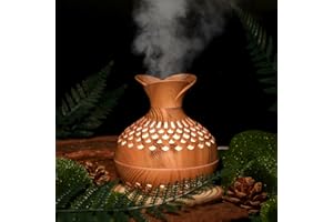 CERROTA Portable Mini Humidifier, 300ml Small Humidifiers Wooden Vase Flower Aroma Diffuser, Quiet Cool Mist Humidification for Baby Bedroom Travel Office, USB Powered, Colorful Light, Lightwood