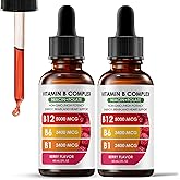 Nichalous Vitamin B12 Complex with B1, B6, Vitamin B12 Raspberry Liquid Supplement, Essential Vitamin 5-in-1 Vitamin B Complex Liquid Drops, Brain Function, Focus, and Natural Energy Support (2PCS)