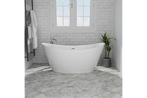 Empava 59 in Free Standing Bathtubs Acrylic Streamline Stand Alone Soaking Tubs for Adult with Overflow and Drain in White