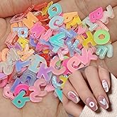250Pcs Letter Nail Art Charms, Resin Flatback Alphabet Nail Gems Accessories Random Candy Color Rhinestones Women Girls Manicure Charms Decorations for DIY Craft Supplies