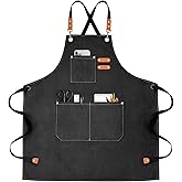 OUNLEN Chef Apron for Men Women Canvas Aprons with 3 Pockets Cross Back Resistant Work Apron for Cooking