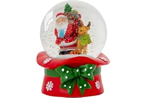 Celebright Christmas Musical Snow Globe - Plays 8 Songs Including Jingle Bells & Lights Up with Changing LED Colours - Large 14cm (Santa & Rudolph on Festive Hat)