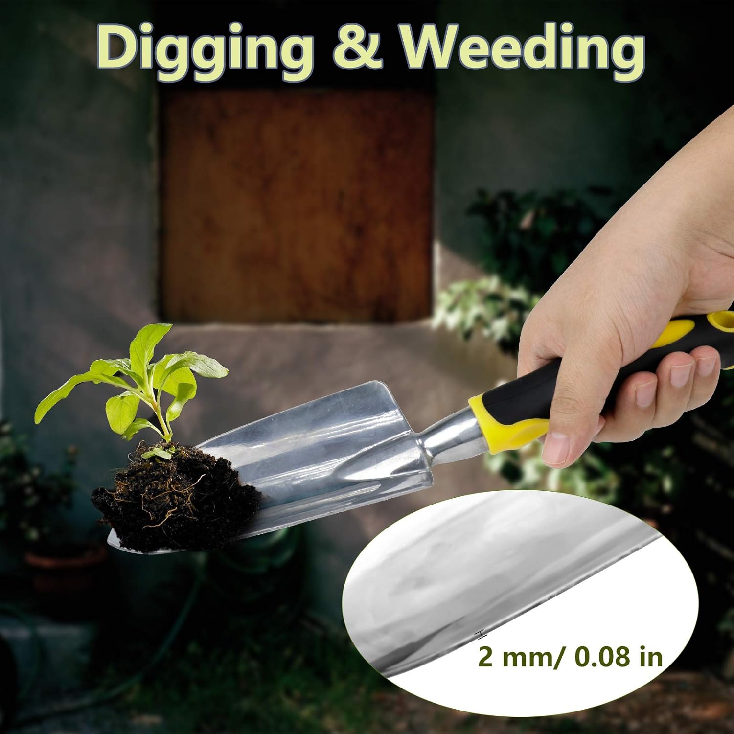 KY Gardening Tools, Garden Tool Set Heavy Duty Cast-Aluminum Gardening Kit Ergonomic Rubber Handle Non-Slip Include Hand Shovel Transplant Trowel with Scale and Cultivator Hand Rake 3 PCS : Garden & Outdoor