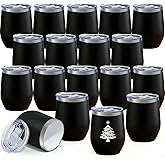 YOUKE OLA 18 Pack Stainless Steel Powder Coated Wine Tumbler with Ceramic Lining, Double-Wall Vacuum Insulated Travel Coffee Mug with Lids for Laser Engrave, DIY Gift, 12oz Black