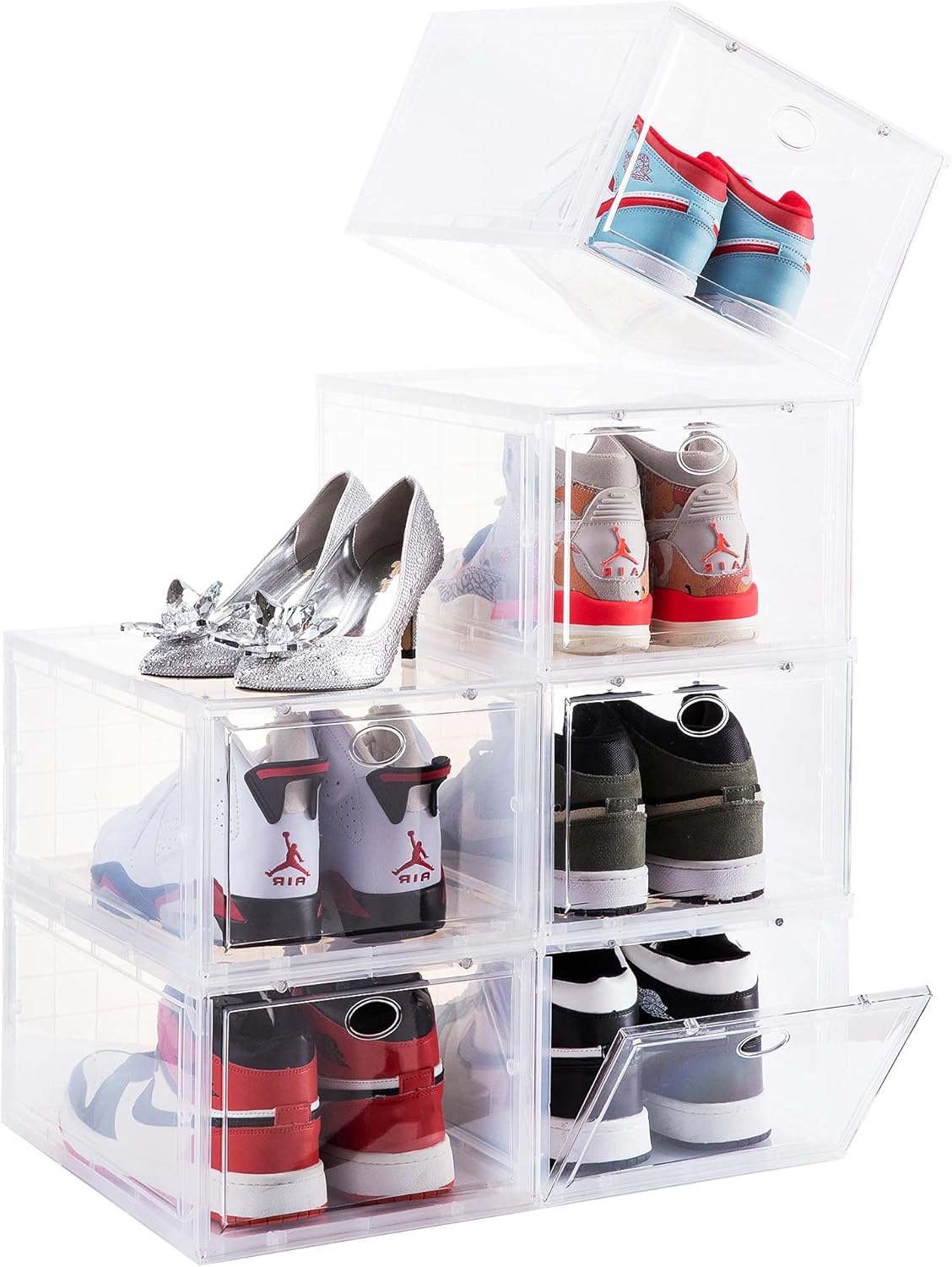 SOGOBOX Drop Front Shoe Box,Set of 6,Shoe Box Clear Plastic Stackable,Shoe Containers with lids,Shoe Storage Box and Shoe Organizer for Display Sneakers,Fit up to US Size 12(13.8”x 9.84”x 7.1”) Clear: Home Improvement