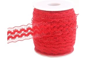 JESEP YONG 20 Yards Red Elastic Ruffle Lace Ribbon for Sewing 1 inch Double Wave Organza Stretch Lace Craft Trim Clothing and Garment for DIY Headband-Clothes-Sewing-Embellishment-Hats