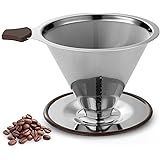 Balamno Pour Over Coffee Dripper with Brush Manual Reusable Stainless Steel Cone Filter 1-4 Cup Paperless Single Drip Brew Co