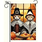 BlissYard Fall Garden Flag 12x18 Inch Double Sided Thanksgiving Cat Pumpkin Garden Flag Autumn Harvest Yard Decoration Outdoor Welcome Flag for Porch Home Lawn Holiday Festival Fall Decor Banner