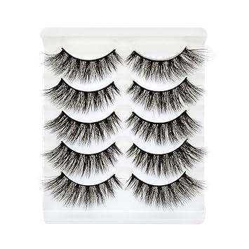 Daluci False Eyelashes 3D Faux Mink Fake Eyelashes Handmade Dramatic Thick Crossed Cluster False Eyelashes Black Nature Fluffy Long Soft Reusable (5 Pairs)