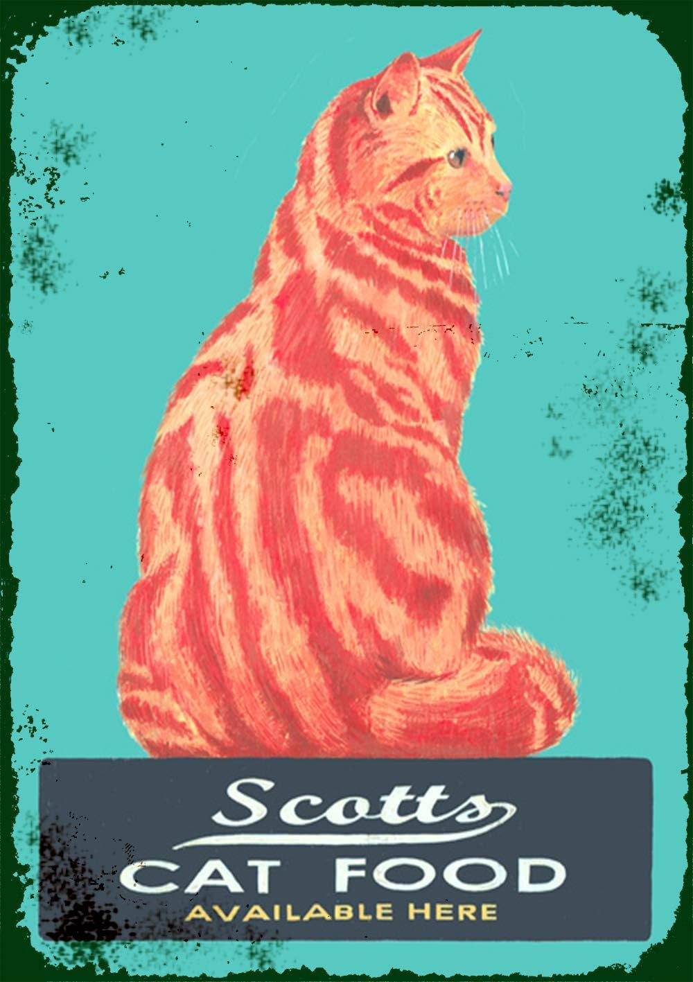 Vintage Reproduction Sign 12x16,Scotts Cat Food Available Here Metal,Vintage Warning