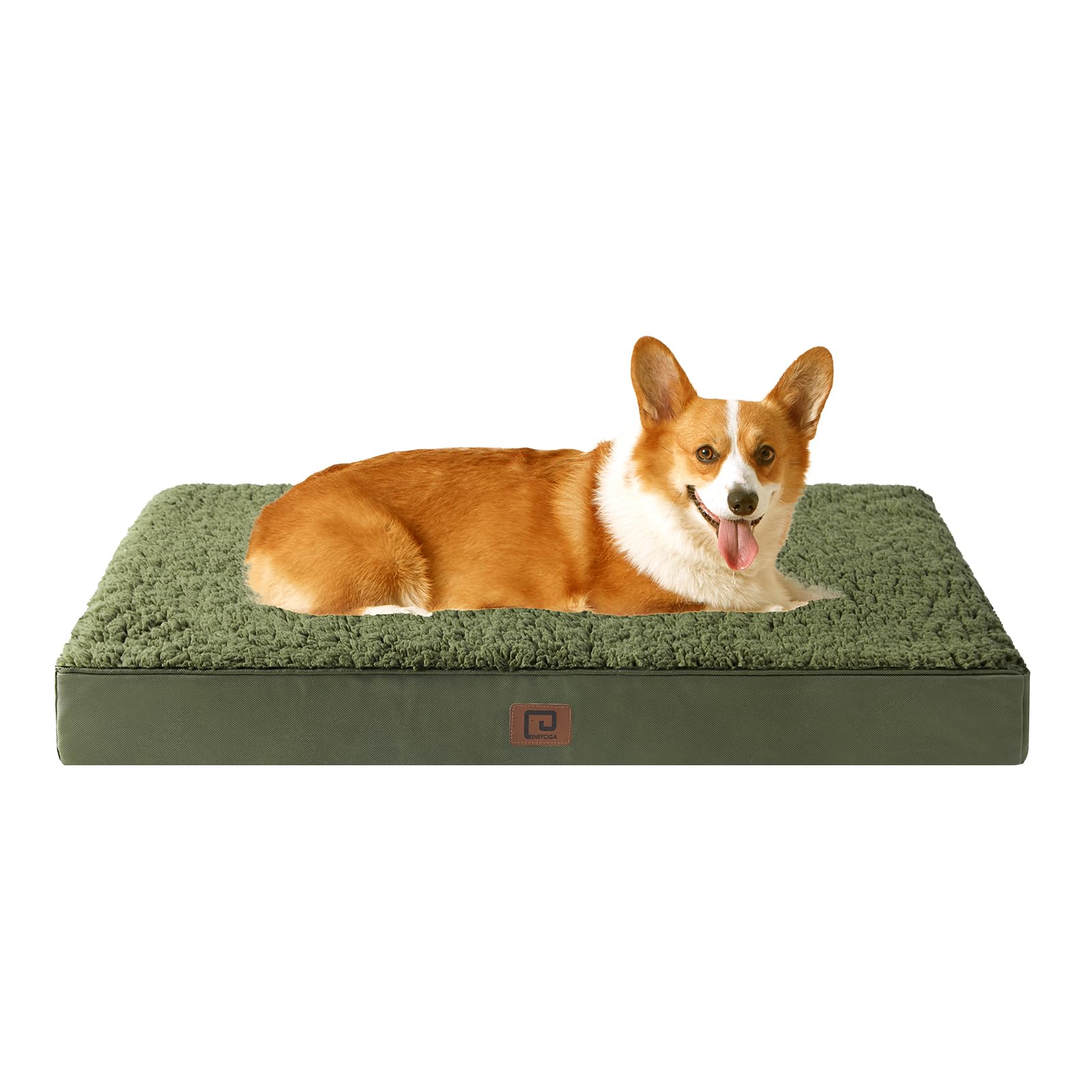 EHEYCIGA Orthopedic Dog Beds Large Mattress with Removable Washable Cover for Crate, Dark Green, 89x58x9cm — image 1