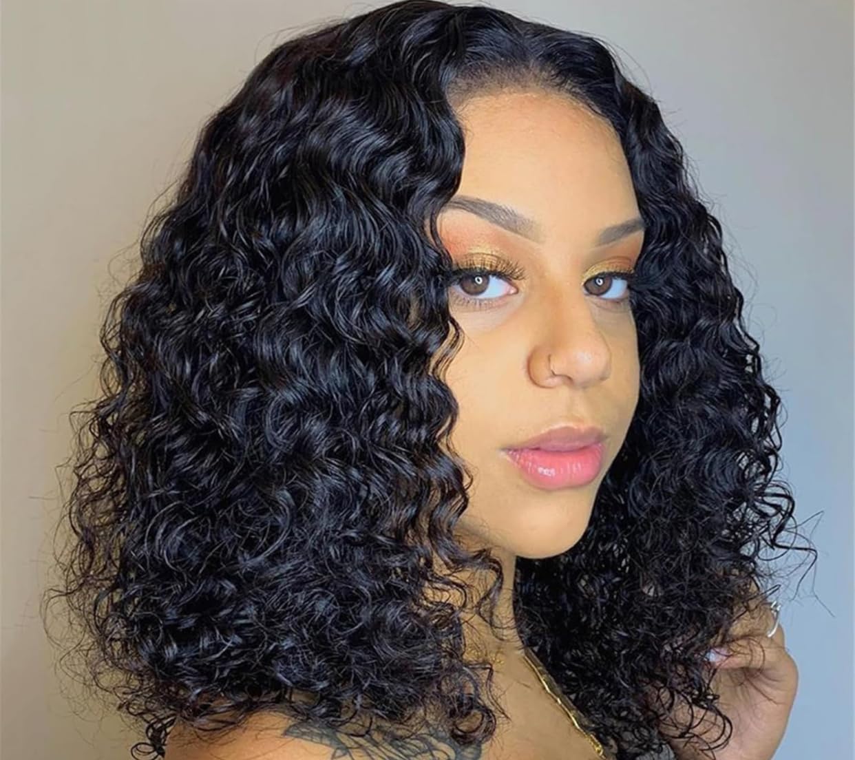 100% Virgin Human Hair Curly Glueless Wig, 4x4 HD Lace Closure, Double Drawn 200% density, Real Brazilian Human Hair, Wet and wave human hair, Jerry Curl,Deepwave,Watercurl (12inches Jerry curl)