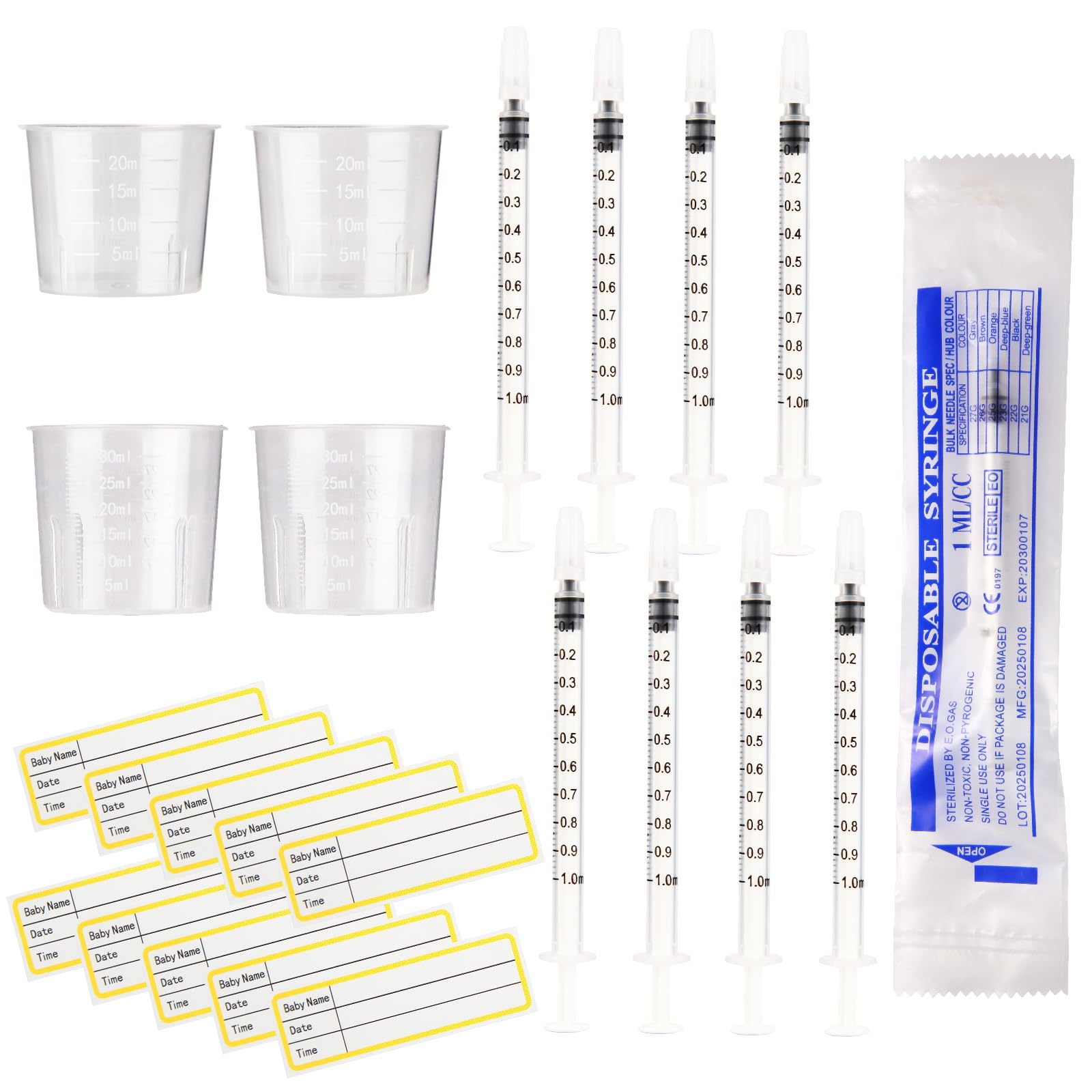 Photo 1 of 50 Pack No Needle Syringes with Caps | 1ml Syringes & 20ml/30ml Measuring Cups for Precise Refilling and Measuring | Colostrum Harvesting, Scientific Labs, Plant Watering, Pet Feeding