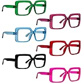 CessBlu 6 Pack Huge Square Reading Glasses for Women Screwless without Metal Spring Hinges Oversized Stylish Readers +1.50