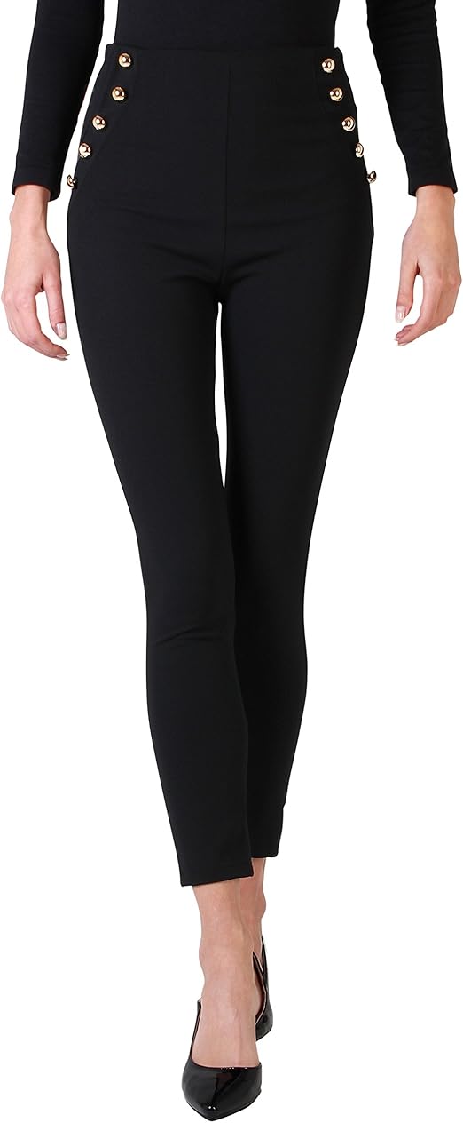KRISP 4424-BLK-L (Pantalones Botones Dorados): Amazon.es: Ropa y accesorios