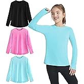 EXARUS Girls Long Sleeve Shirts Athletic Quick Dry Tops Performance Tees UPF 50+ with Pockets Thumb Holes Workout Teens