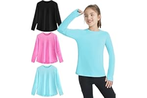 EXARUS Girls Long Sleeve Shirts Athletic Quick Dry Tops Performance Tees UPF 50+ with Pockets Thumb Holes Workout Teens