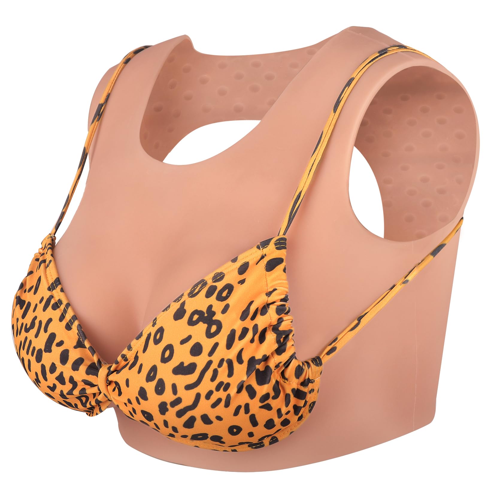 YEEFAIRY Silicone Crossdresser Breastplate Vest Realistic Prosthetic Artificial Breast Forms Tank Top for Transgender Cosplay Drag Show MTF Transition (A Cup with Gel Filler - Bronze)