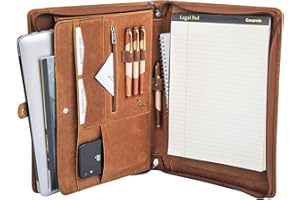 Gavarnie Genuine Leather Business Portfolio Padfolio Folder with Zipper for Men, Leather Padfolio for Men for 13" Laptop, Bus