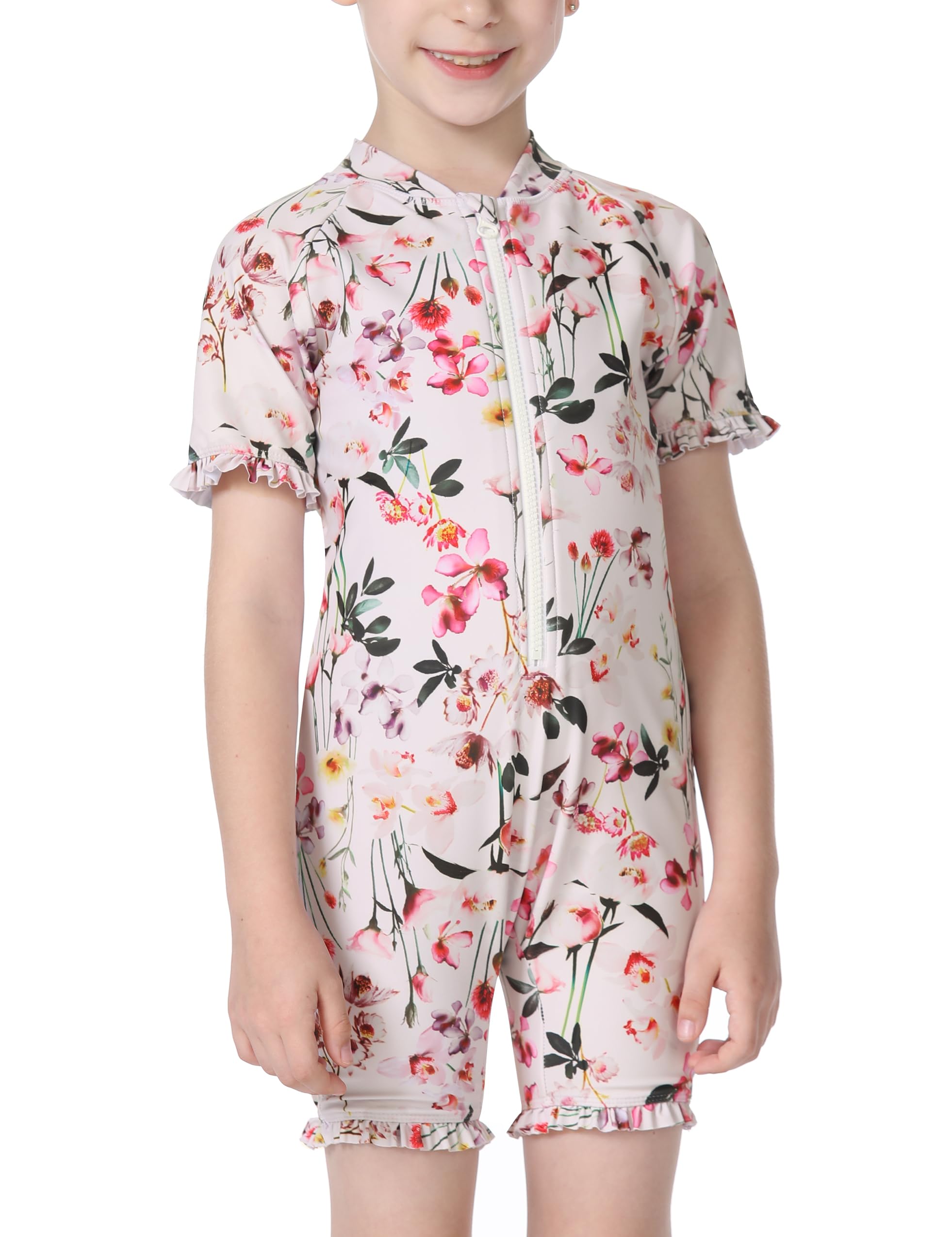 Photo 1 of Cadocado Toddler Girl Rash Guard Sets One Piece Zip Front Sunsuits UPF 50+ Sun Protection Beach Bathing Suit,Flower Print,6-9 Month