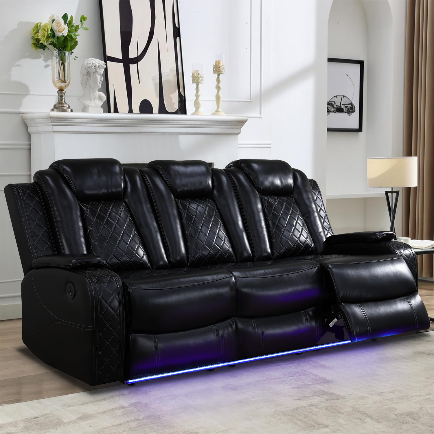 Photo 1 of ***PARTS ONLY**Caberryne Leather Recliner Sofa Set with LED Lights,Power Reclining Sofa with Double Recliner/USB Port/Cup Holder for Living Room/House/Home Theater(3 Seater Sofa,Black)