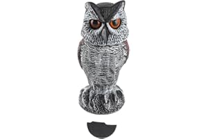 Fake Owl Decoy, Plastic Garden Owl Scarecrow Outdoor Owl Bird Deterrent with Moving Head for Keeping Birds Away from Patio Ya