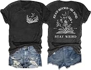 Ithalt Book Shirts for Women Read Books Be Kind Stay Weird Print Tshirt Book Lover Short Sleeve Tees Reader Gift Tops
