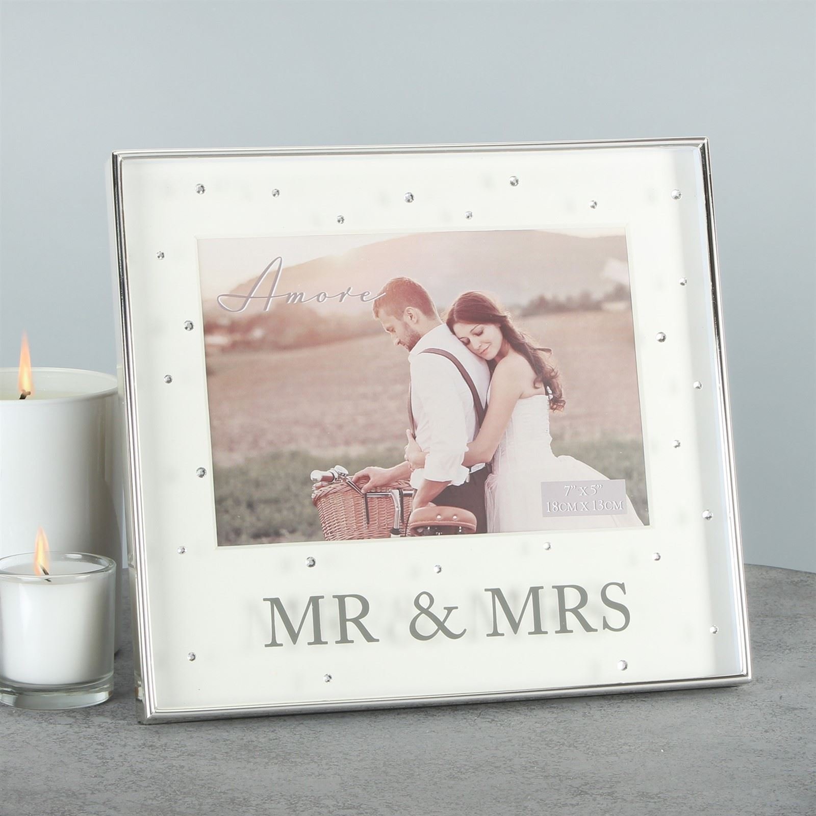 Amore Silver Plated Mr & Mrs 7 x 5 Box Photo Frame With Crystals WG64675