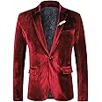 WEEN CHARM Velvet Blazer for Men Slim Fit One Button Sport Coat Tuxedo Jacket for Prom Wedding Party Dinner