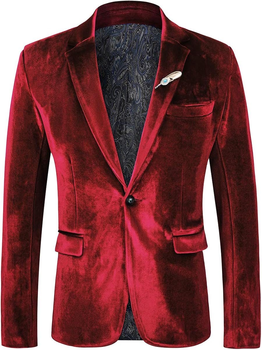 WEEN CHARM Men's Velvet Suit Jacket One Button Slim Fit Velvet Blazer at  Men’s Clothing store