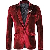 WEEN CHARM Velvet Blazer for Men Slim Fit One Button Sport Coat Tuxedo Jacket for Prom Wedding Party Dinner