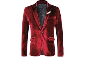 WEEN CHARM Velvet Blazer for Men Slim Fit One Button Sport Coat Tuxedo Jacket for Prom Wedding Party Dinner