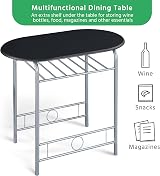 Yaheetech 3 Piece Dining Set Modern Round Table 2 Chairs Wine Rack Black view 6