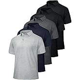 BOOJO 5 Pack Polo Shirts for Men - Quick Dry Moisture Wicking Performance Short Sleeve Mens Golf Shirts for Work Athletic