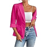 SweatyRocks Women's Casual Blazers Open Front 3/4 Sleeve Work Office Suit Jackets Blazer with Pockets