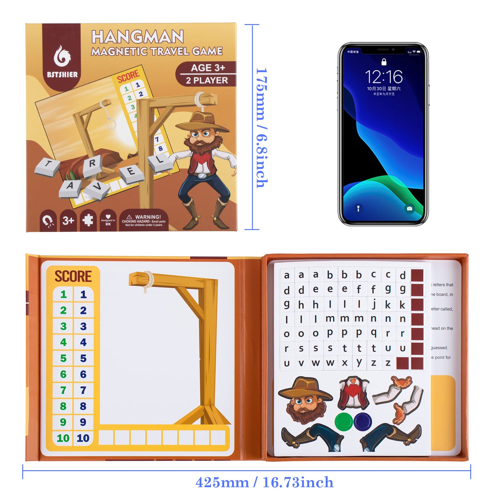 Magnetic Hangman Board Game for Kids Ages 4-10 - Reusable Travel Toys with - Airplane Educational Road Trip Essentials Screen-Free Learning,Easter Gift