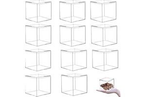 KISSYOU Acrylic Box 12 Packs Clear Boxes with Lids Plastic Square Cube for Display Small Clear Storage Boxes Birthday Wedding Party Favor Candy Boxes Acrylic Decoration Box