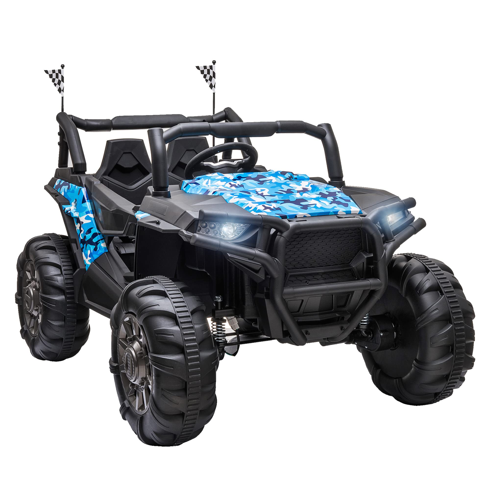 Aosom 12V Kids Ride On Car Electric Off-Road UTV Truck Toy with Parental Remote Control, Suspensions, USB, Bluetooth, 3 Speeds & 4 Motors, Camo Blue